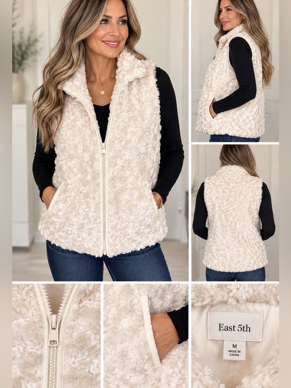 East 5th Cream Faux-Sherpa Zip-Up Vest